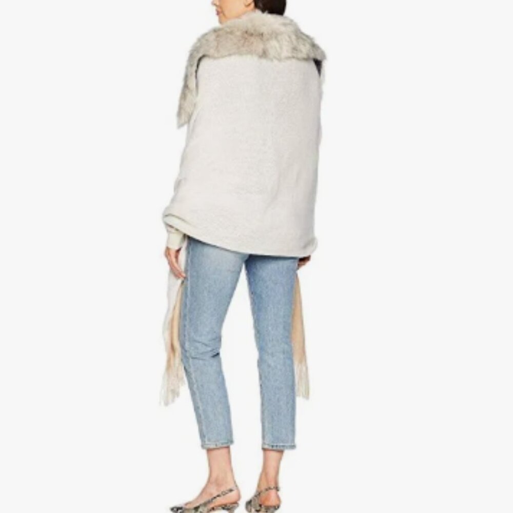 NEW Lauren Ralph Lauren Reversible Ruana Poncho Shawl Detachable Faux Fur Collar - Picture 3 of 8